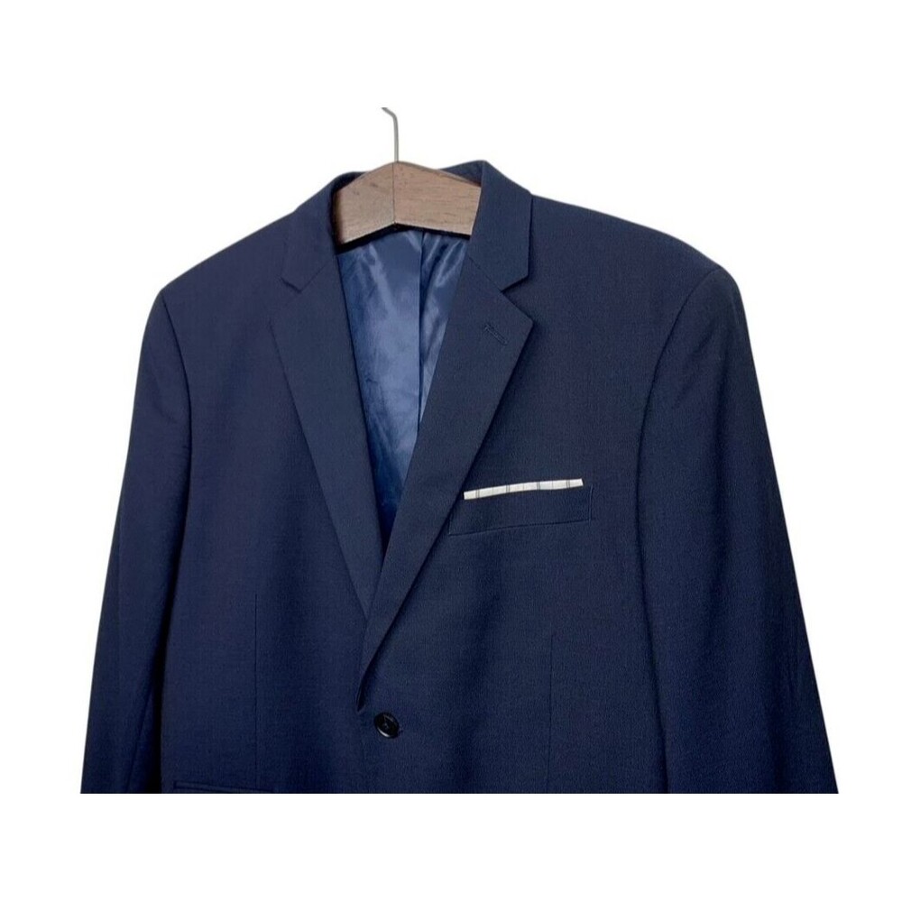 RESERVED Men size US 42 Navy Blue Slim Fit Blazer w Pocket Square European Brand - Picture 6 of 13